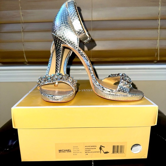 Michael Kors Silver High Heel Sandals - Picture 1 of 11